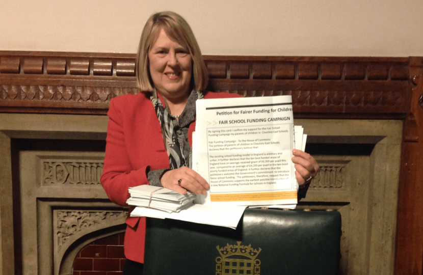 Fiona presents a petition for fairer funding, in 2015