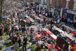 Overhead shot of a street party through Holmes Chapel village centre