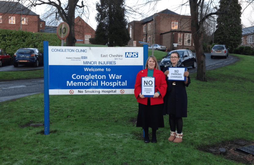 Fiona Bruce campaigning to end car parking charges at Congleton War Memorial Hospital
