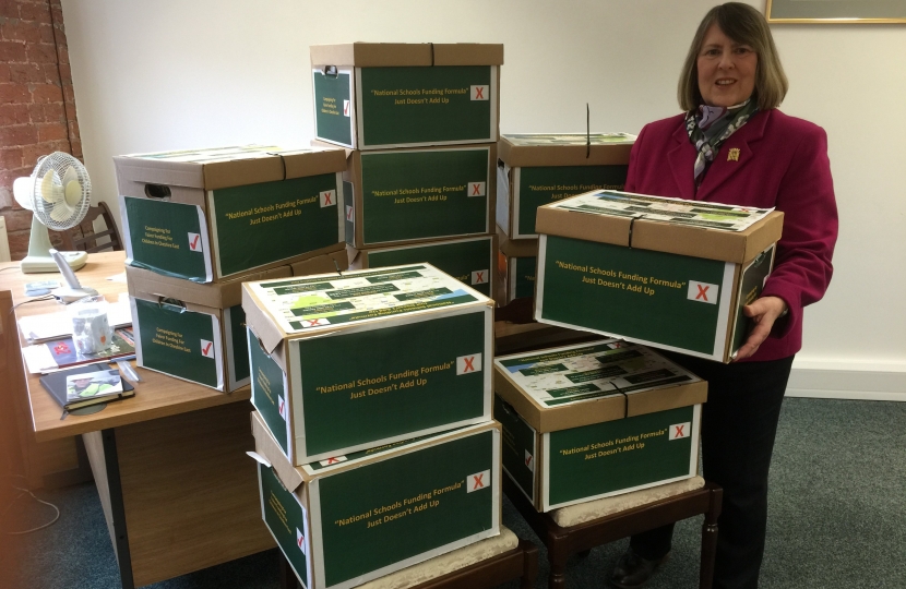 Fiona Bruce MP with the petition boxes